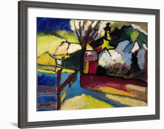 Herbstlandschaft mit Baum (1910)-Wassily Kandinsky-Framed Art Print