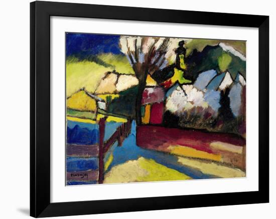 Herbstlandschaft mit Baum (1910)-Wassily Kandinsky-Framed Art Print