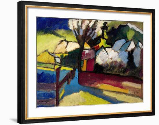 Herbstlandschaft mit Baum (1910)-Wassily Kandinsky-Framed Art Print