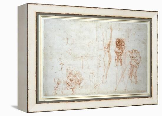 Hercules and Antaeus and Other Studies, C.1525-28-Michelangelo Buonarroti-Framed Premier Image Canvas