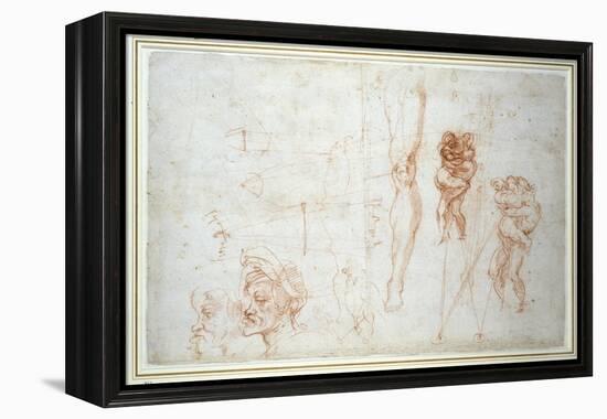 Hercules and Antaeus and Other Studies, C.1525-28-Michelangelo Buonarroti-Framed Premier Image Canvas