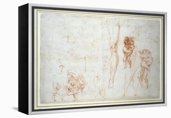 Hercules and Antaeus and Other Studies, C.1525-28-Michelangelo Buonarroti-Framed Premier Image Canvas