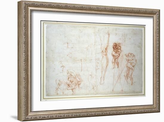 Hercules and Antaeus and Other Studies, C.1525-28-Michelangelo Buonarroti-Framed Giclee Print