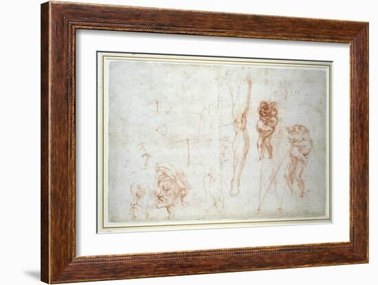 Hercules and Antaeus and Other Studies, C.1525-28-Michelangelo Buonarroti-Framed Giclee Print