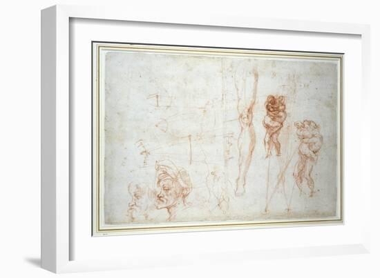 Hercules and Antaeus and Other Studies, C.1525-28-Michelangelo Buonarroti-Framed Giclee Print
