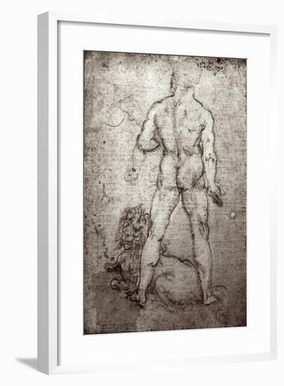 Hercules and the Nemean Lion, c.1504-8-Leonardo da Vinci-Framed Giclee Print