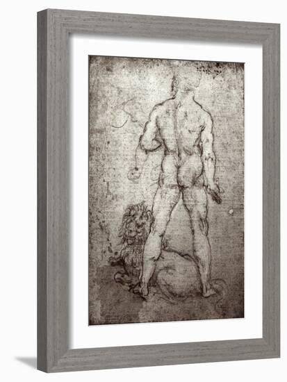 Hercules and the Nemean Lion, c.1504-8-Leonardo da Vinci-Framed Giclee Print