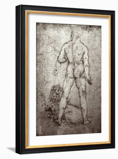 Hercules and the Nemean Lion, c.1504-8-Leonardo da Vinci-Framed Giclee Print