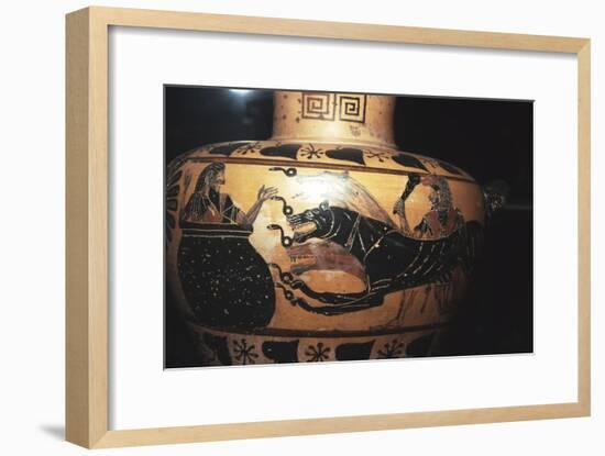 Hercules bring Cerberus to Eurystheus (sheltering in the large jar), c6th century BC-Unknown-Framed Giclee Print