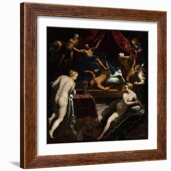 Hercules Expelling the Faun from Omphale's Bed-Jacopo Tintoretto-Framed Giclee Print