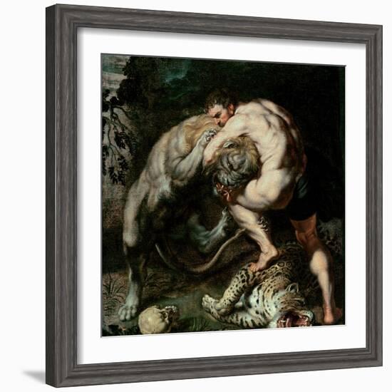 Hercules Fighting the Nemean Lion-Peter Paul Rubens-Framed Giclee Print