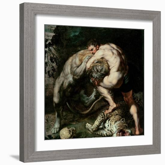 Hercules Fighting the Nemean Lion-Peter Paul Rubens-Framed Giclee Print