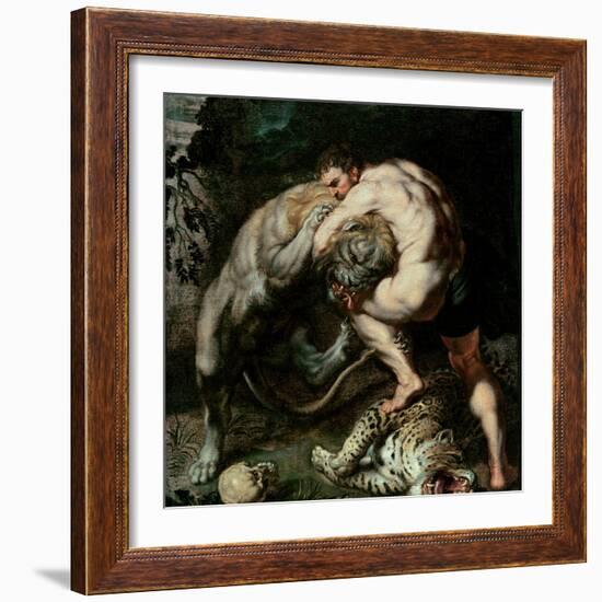 Hercules Fighting the Nemean Lion-Peter Paul Rubens-Framed Giclee Print