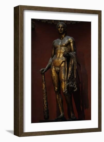 Hercules with Mallet, Skin of the Nemean Lion and Golden Apples. Colossal Gilded Bronze Statue-null-Framed Photographic Print