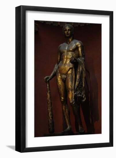 Hercules with Mallet, Skin of the Nemean Lion and Golden Apples. Colossal Gilded Bronze Statue-null-Framed Photographic Print