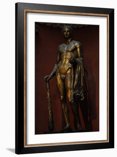 Hercules with Mallet, Skin of the Nemean Lion and Golden Apples. Colossal Gilded Bronze Statue-null-Framed Photographic Print