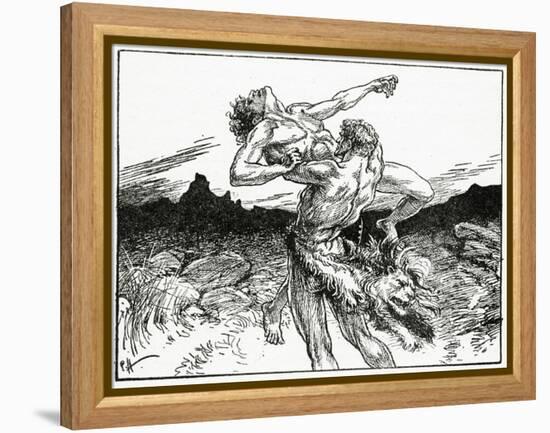 Hercules Wrestling with Antaeus, from 'The Book of Myths' by Amy Cruse, 1925-null-Framed Premier Image Canvas