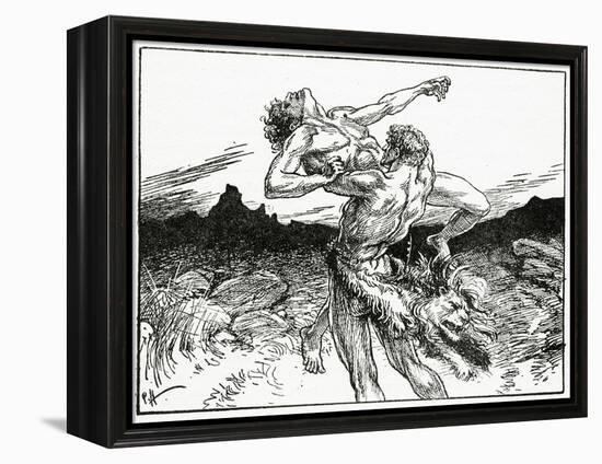 Hercules Wrestling with Antaeus, from 'The Book of Myths' by Amy Cruse, 1925-null-Framed Premier Image Canvas