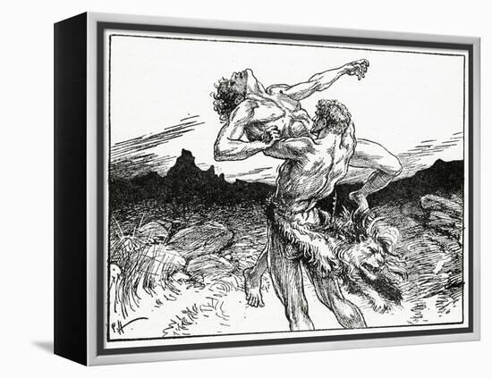 Hercules Wrestling with Antaeus, from 'The Book of Myths' by Amy Cruse, 1925-null-Framed Premier Image Canvas