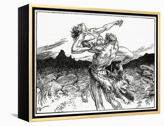 Hercules Wrestling with Antaeus, from 'The Book of Myths' by Amy Cruse, 1925-null-Framed Premier Image Canvas