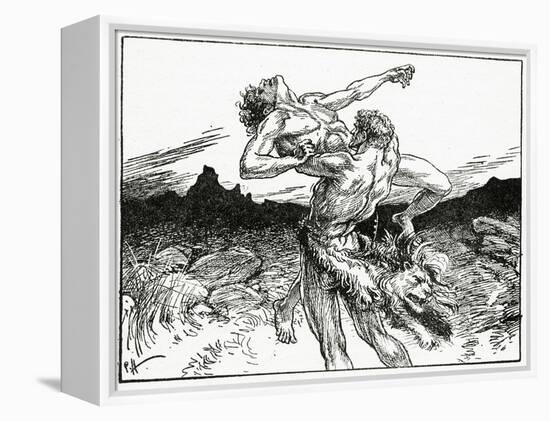 Hercules Wrestling with Antaeus, from 'The Book of Myths' by Amy Cruse, 1925-null-Framed Premier Image Canvas