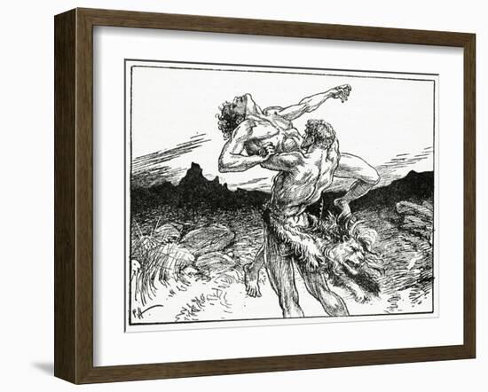 Hercules Wrestling with Antaeus, from 'The Book of Myths' by Amy Cruse, 1925-null-Framed Giclee Print