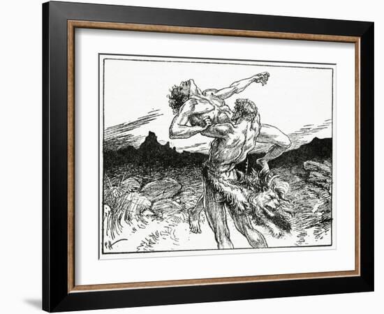 Hercules Wrestling with Antaeus, from 'The Book of Myths' by Amy Cruse, 1925-null-Framed Giclee Print