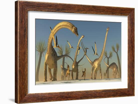 Herd of Diplodocus Dinosaurs-null-Framed Art Print