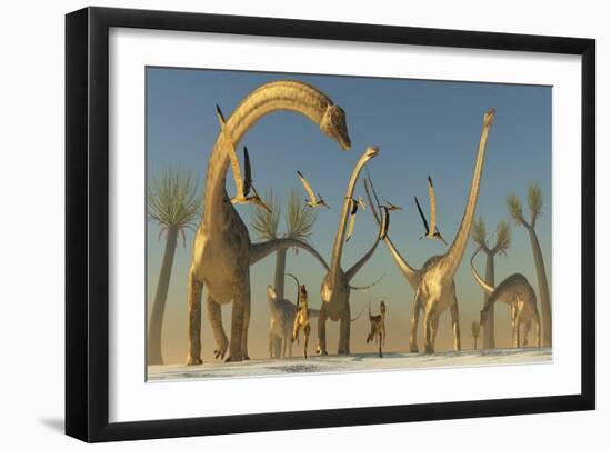 Herd of Diplodocus Dinosaurs-null-Framed Art Print