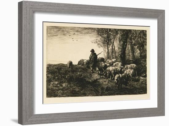 Herd of Pigs with Swineherd, 1878 (Drypoint)-Charles Emile Jacque-Framed Giclee Print