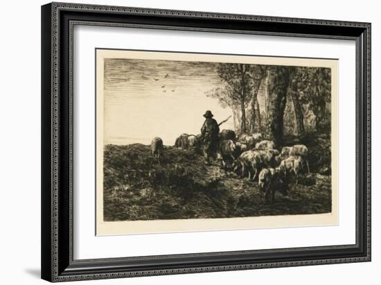 Herd of Pigs with Swineherd, 1878 (Drypoint)-Charles Emile Jacque-Framed Giclee Print