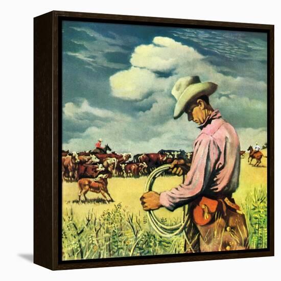 "Herding Cattle,"January 1, 1942-George Schreiber-Framed Premier Image Canvas