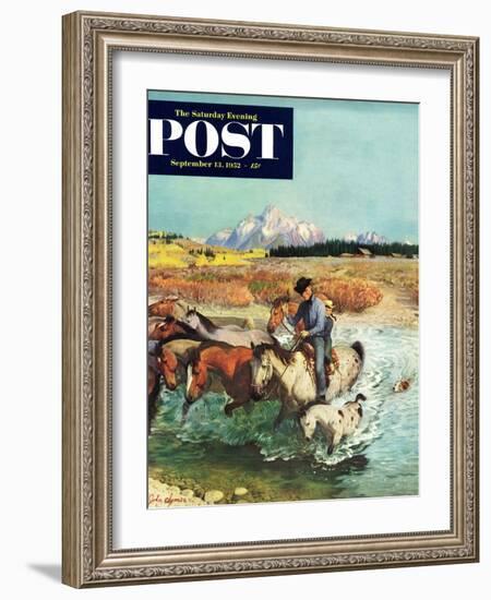 "Herding Horses" Saturday Evening Post Cover, September 13, 1952-John Clymer-Framed Giclee Print