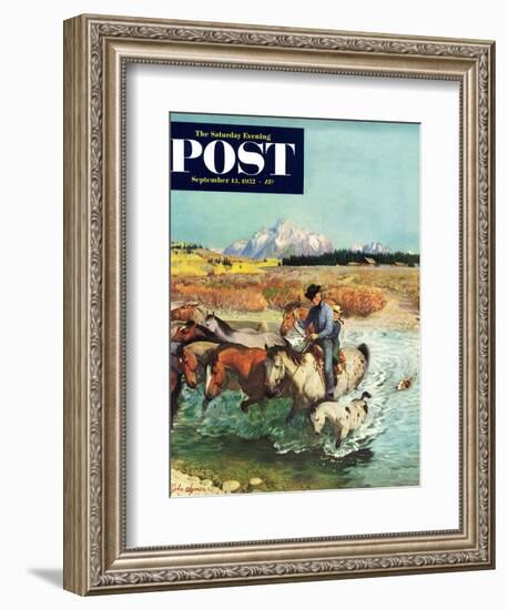 "Herding Horses" Saturday Evening Post Cover, September 13, 1952-John Clymer-Framed Giclee Print