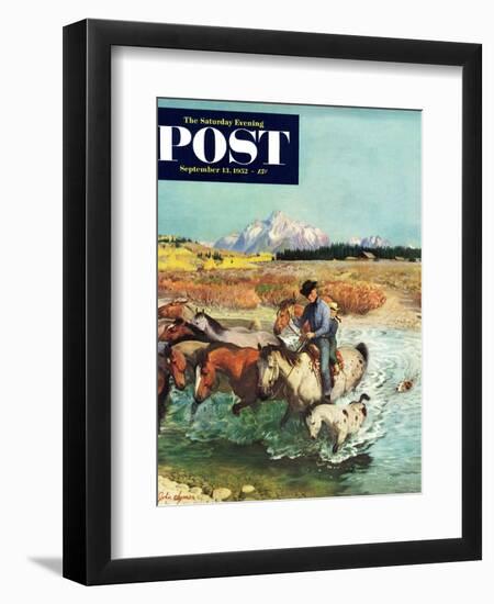 "Herding Horses" Saturday Evening Post Cover, September 13, 1952-John Clymer-Framed Giclee Print