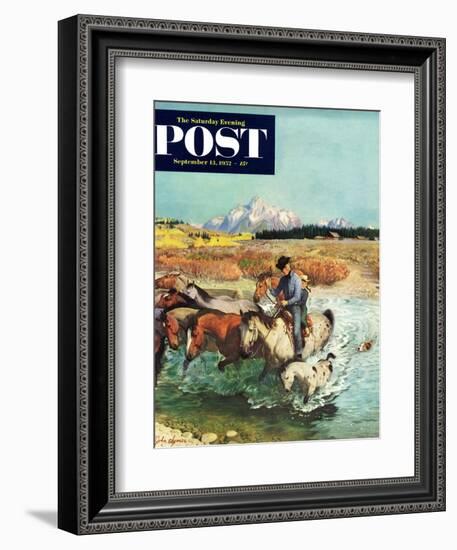 "Herding Horses" Saturday Evening Post Cover, September 13, 1952-John Clymer-Framed Giclee Print