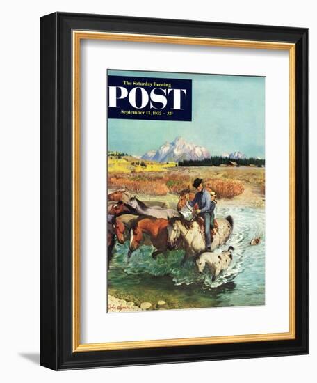 "Herding Horses" Saturday Evening Post Cover, September 13, 1952-John Clymer-Framed Giclee Print