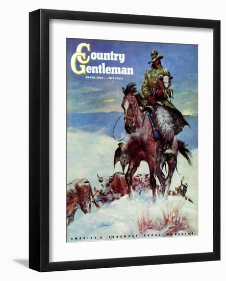 "Herding in Winter Storm," Country Gentleman Cover, March 1, 1944-Matt Clark-Framed Giclee Print