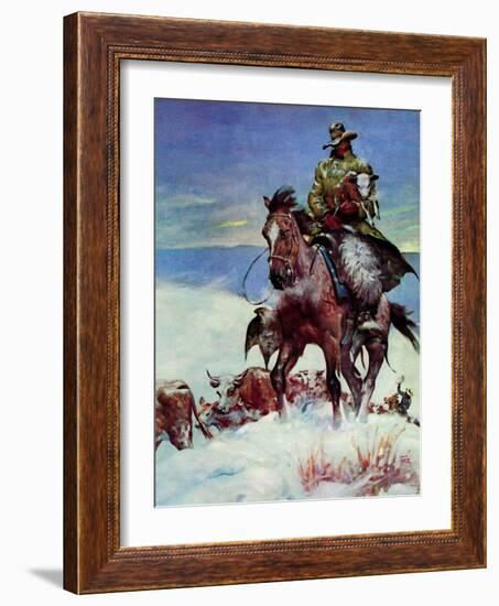 "Herding in Winter Storm,"March 1, 1944-Matt Clark-Framed Giclee Print