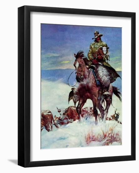 "Herding in Winter Storm,"March 1, 1944-Matt Clark-Framed Giclee Print