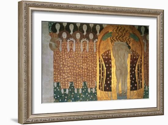 Here's a Kiss to the Whole World!, Detail of the Beethoven Frieze, 1902-Gustav Klimt-Framed Giclee Print