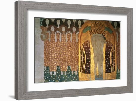 Here's a Kiss to the Whole World!, Detail of the Beethoven Frieze, 1902-Gustav Klimt-Framed Giclee Print