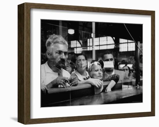 Here Waiting Faces Mirror Anxiety as They Hear List of the Survivors of Sinking Ship Andrea Doria-Gordon Parks-Framed Photographic Print