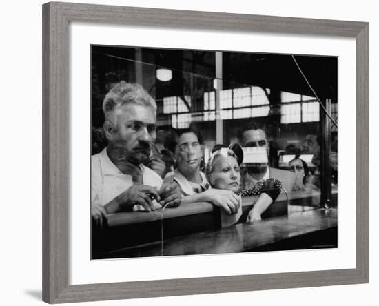 Here Waiting Faces Mirror Anxiety as They Hear List of the Survivors of Sinking Ship Andrea Doria-Gordon Parks-Framed Photographic Print