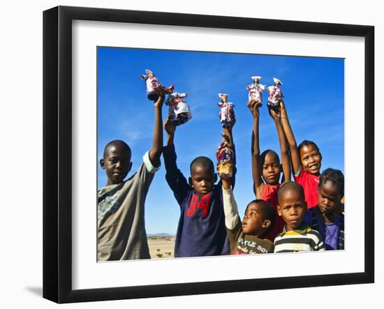 Herero Children Selling Herero Dolls, Damaraland, Kunene Region, Namibia, Africa-Nico Tondini-Framed Photographic Print