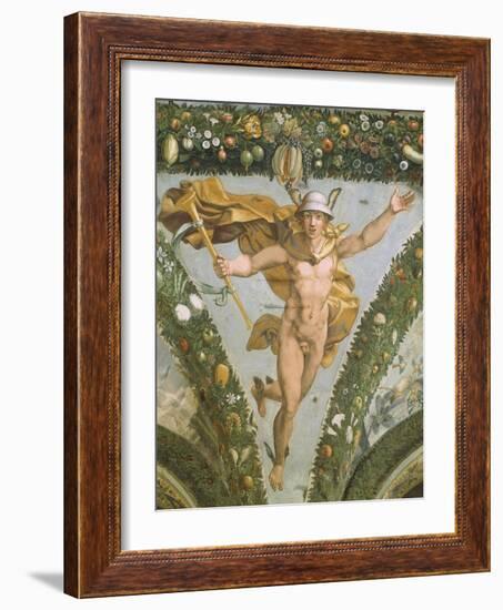 Hermes, Detail from Fresco Cycle Stories of Cupid and Psyche, 1518-Raffaello Sanzio-Framed Giclee Print