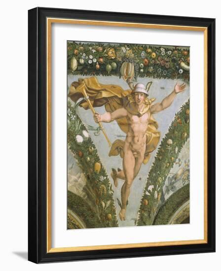 Hermes, Detail from Fresco Cycle Stories of Cupid and Psyche, 1518-Raffaello Sanzio-Framed Giclee Print