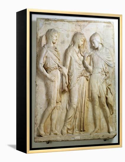 Hermes, Orpheus and Eurydice, Relief, Roman Copy of the Original from the 5th Century BC-null-Framed Premier Image Canvas