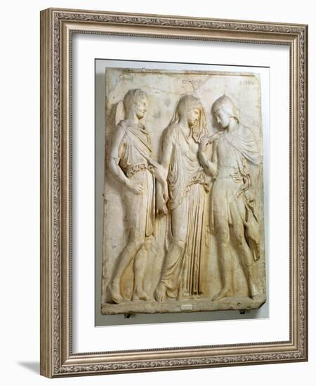 Hermes, Orpheus and Eurydice, Relief, Roman Copy of the Original from the 5th Century BC-null-Framed Giclee Print