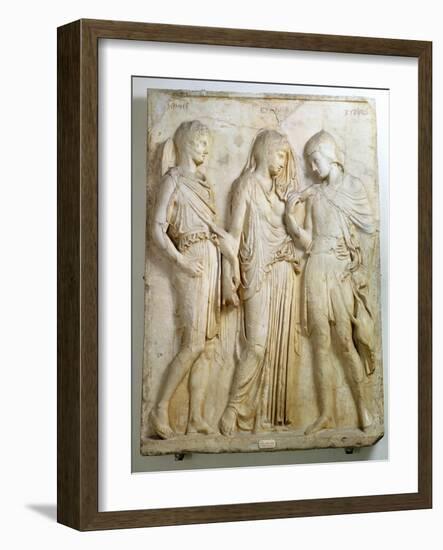 Hermes, Orpheus and Eurydice, Relief, Roman Copy of the Original from the 5th Century BC-null-Framed Giclee Print